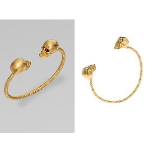 Alexander McQueen Twin Skull Gold Tone Open Cuff Bracelet